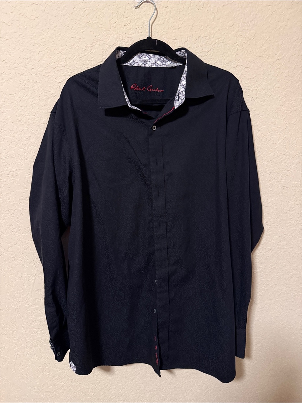 Robert Graham Black Long-Sleeve Dress Shirt with Contrast Trim